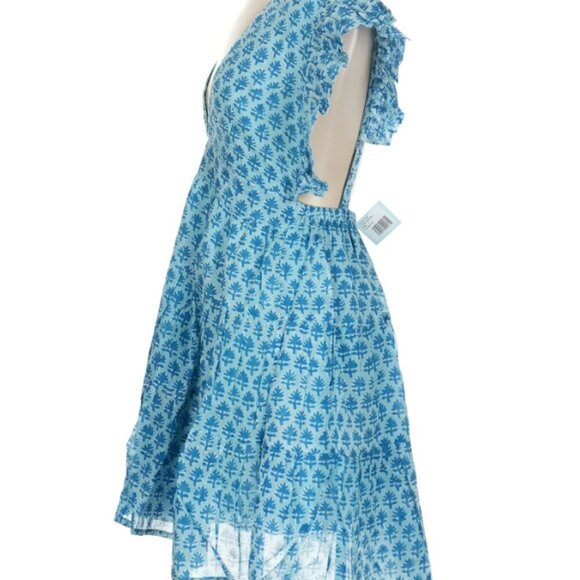 NWT Oliphant Small Blue Boho Quiet Luxury Flowy Vacation Cotton Unique Dress - Picture 3 of 14